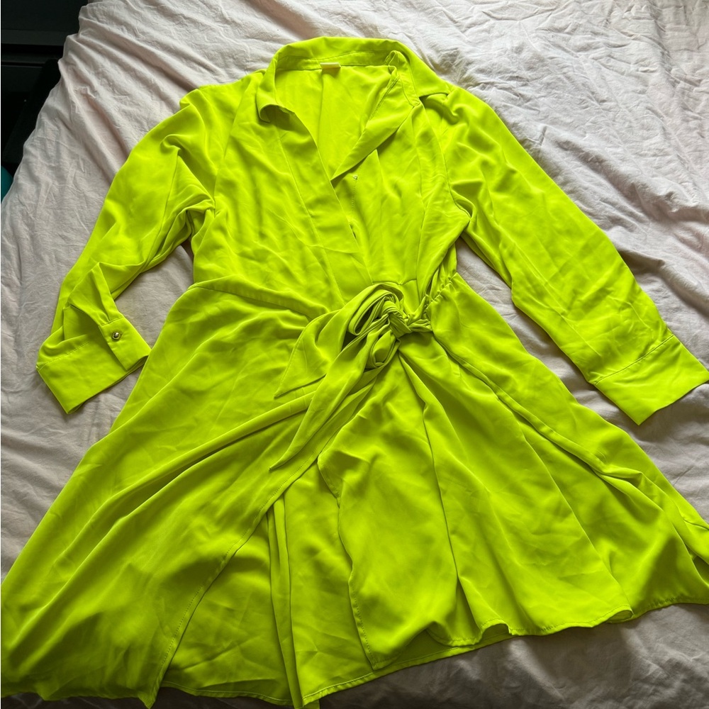 Vibrant Electric Lemon Women's Wrap Dress